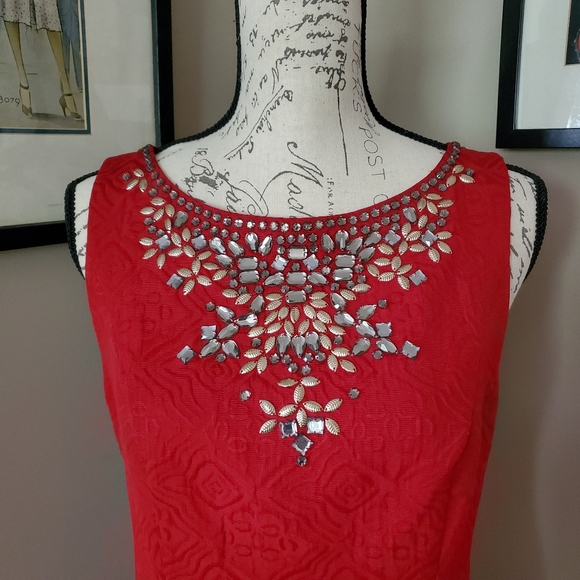 Anthropologie Moulinette Soeurs Toulouse Red Embellished Dress Size 8 - Picture 7 of 16